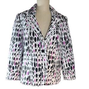 TanJay Women's Black, White and Magenta Brushstroke Pattern Jacket Sz 12P EUC